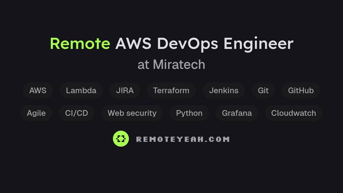 Remote AWS DevOps Engineer at Miratech