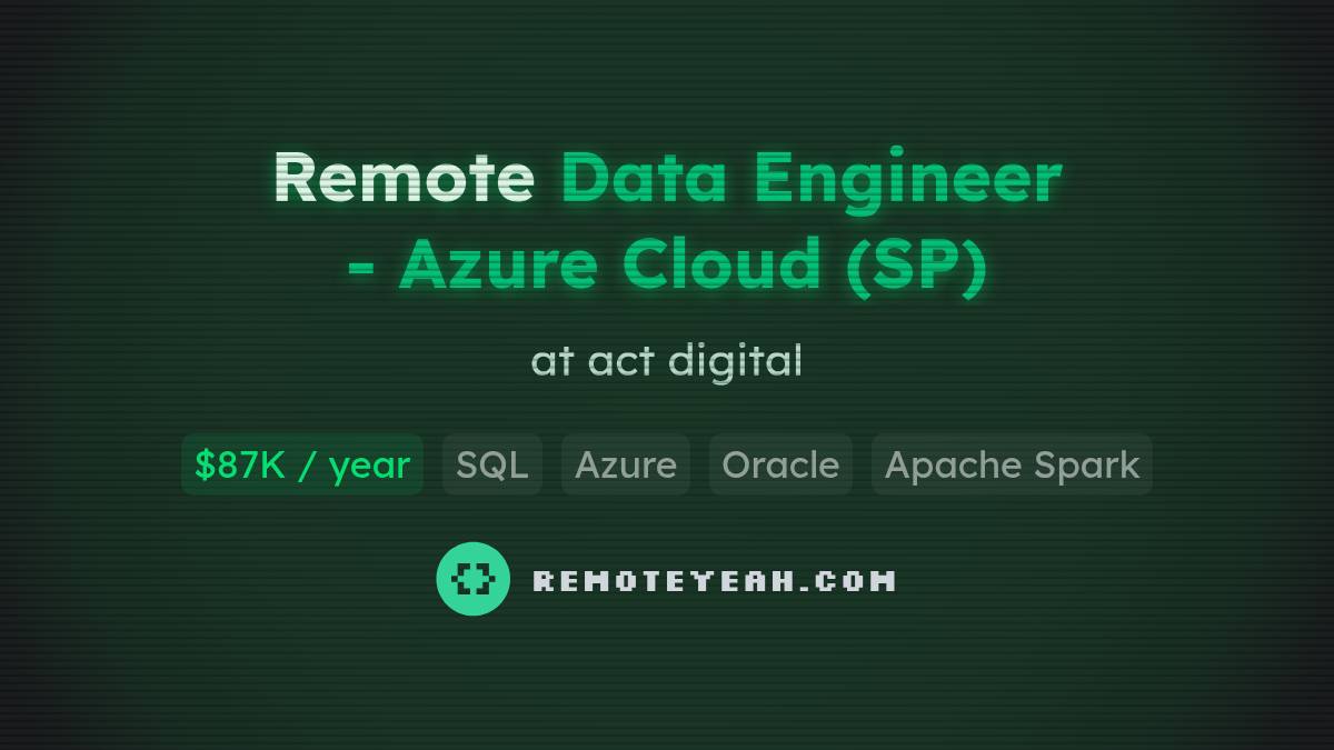 Remote Data Engineer - Azure Cloud (SP) at act digital