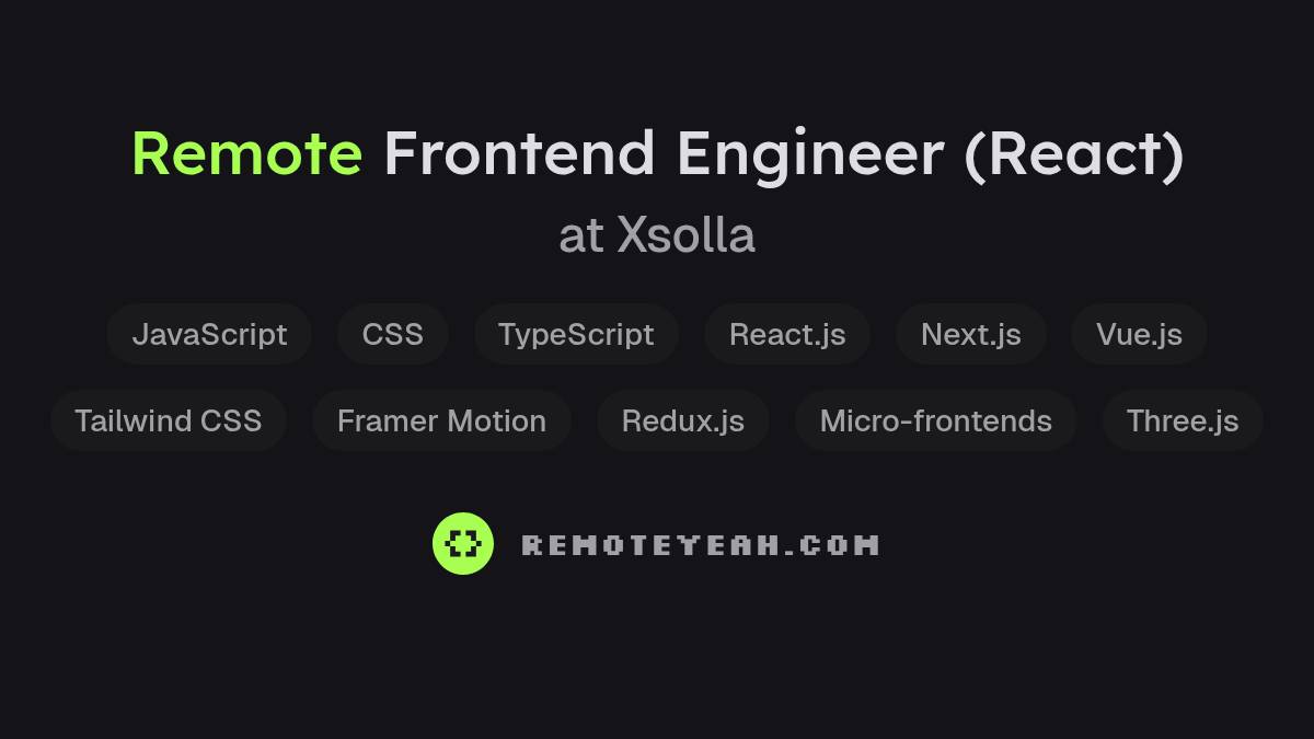 Remote Frontend Engineer (React) at Xsolla