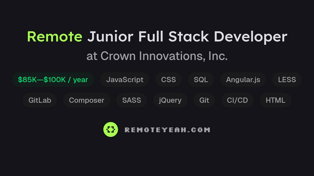 Remote Junior Full Stack Developer at Crown Innovations, Inc.