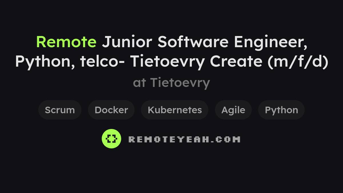 Remote Junior Software Engineer, Python, telco- Tietoevry Create (m/f/d ...