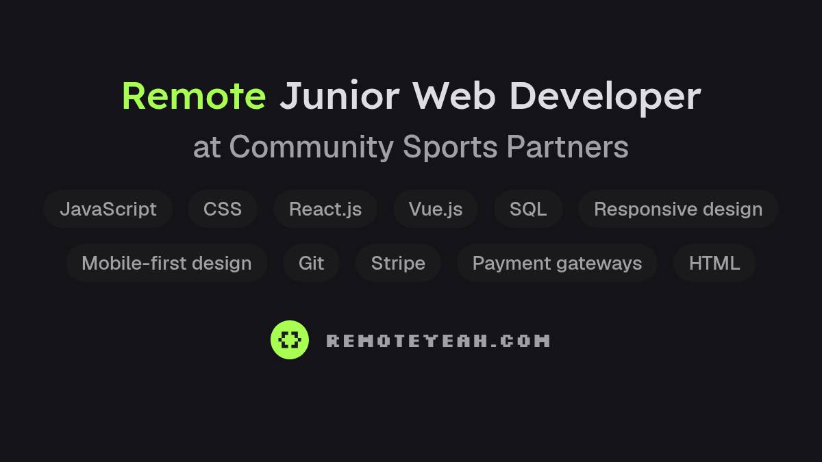 Remote Junior Web Developer at Community Sports Partners