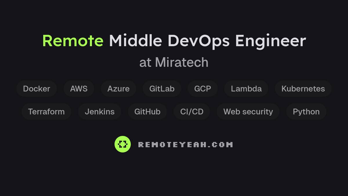 Remote Middle DevOps Engineer at Miratech