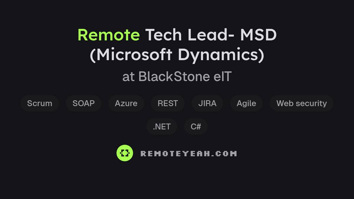 Remote Tech Lead- MSD (Microsoft Dynamics) at BlackStone eIT